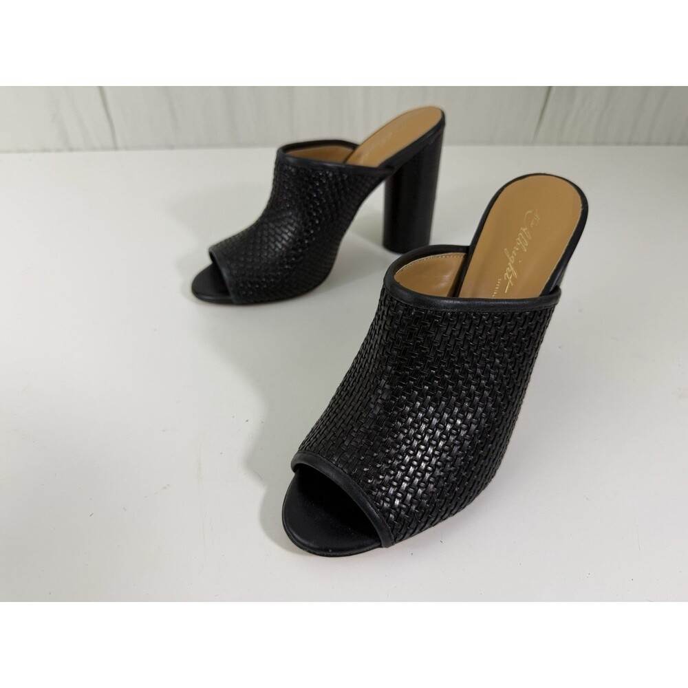 Miss Albright Koko Black Woven Leather Block Heel Mules 4.5 Inch Women’s Sz 8